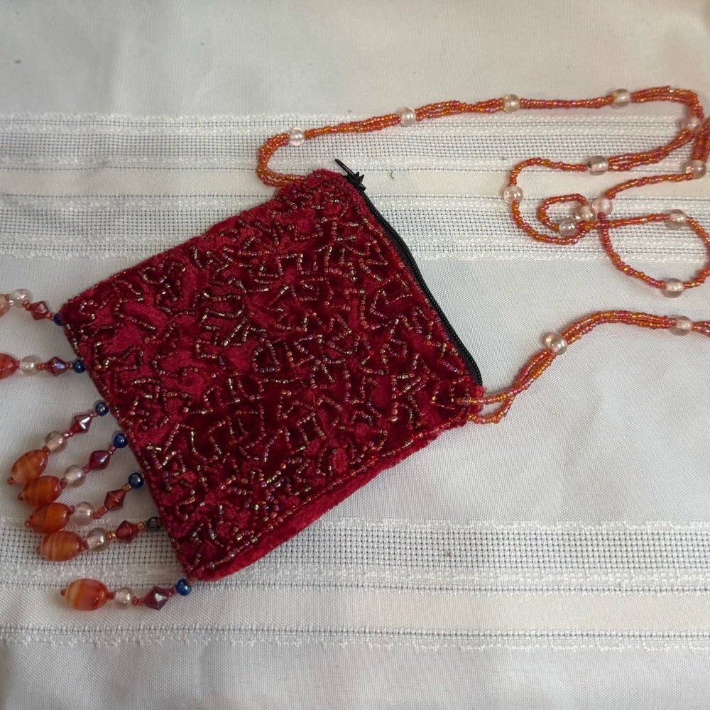 Elegant Handmade Small Red Beaded Bag